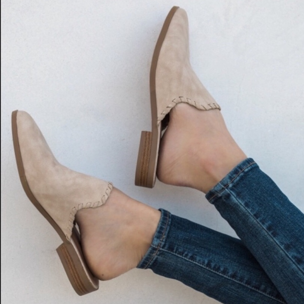 Taupe stitch detail mule ballerina flats